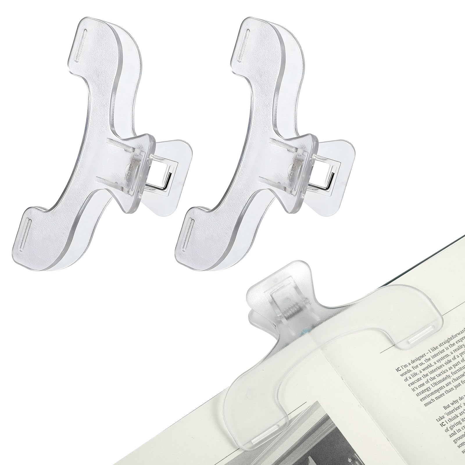 2PCS Journal Clip - Transparent & Blue Book Page Holder for Reading, Portable Journal Clips to Hold Open, Multifunctional Book Opener Holder, Books Reading Accessories for Teacher Clerk(Transparent)