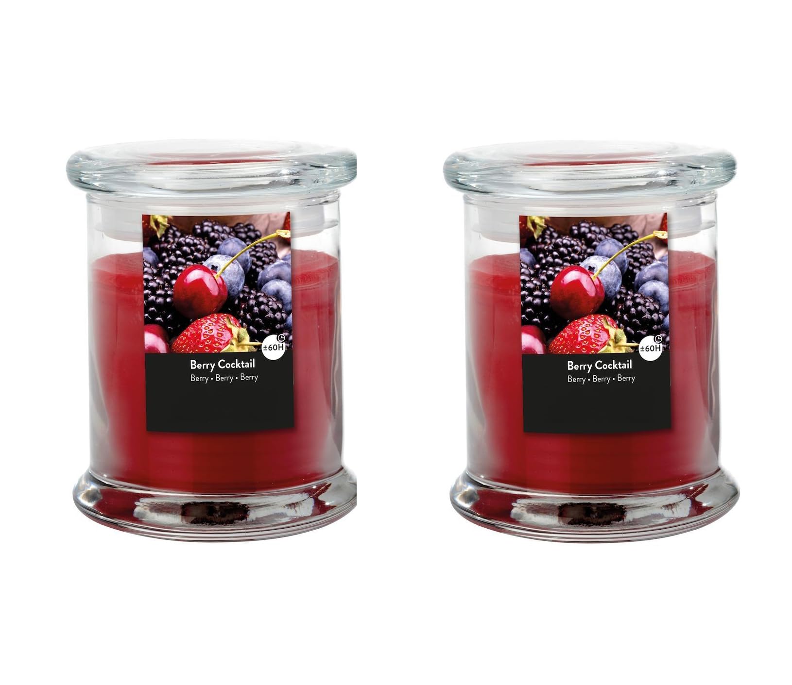Świeca zapachowa w słoiku w zestawie 2 szt. – świeca, adwent, zapach do pomieszczeń – bez sadzy – czas palenia: 60 godz. – wiele zapachów – 9,0 x 11,0 cm (czerwone wino – zapach: koktajl jagodowy)