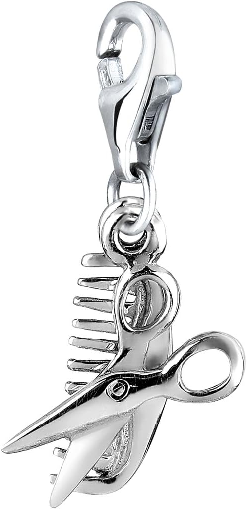 NenalinaCharm Scissors and Comb Pendant, for All Brands of Charm Bracelets and Necklaces and Charm Carrier Many Popula, Made of 925 Sterling Silver, 713122-000