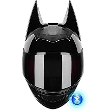 Black Cool Bat/Cat Ear Full Face Bluetooth Motorcycle Helmet Adults Comfortable Breathable Personality Locomotive Helmet, DOT Approved, Scooter Moped Cruiser Jet Chopper Helmets, S-XL/50-62cm