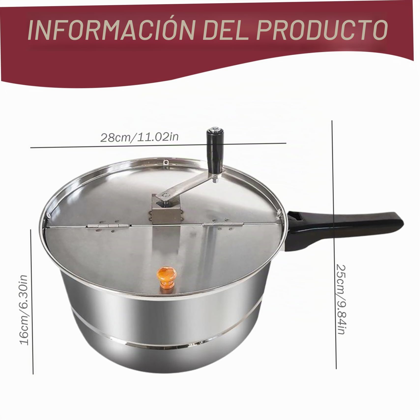 Máquina Fabricante de Palomitas de Palomitas de de de, Estufa de Acero Inoxidable Antiadherente, Bote con Mango de Goma de Aislamiento de Calor y Herramientas para el