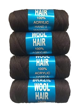 LY 4pcs Brazilian Wool Hair Yarn for Braiding& Senegalese Twisting Wool Hair Attachment Knitting Hair Braids Coffee