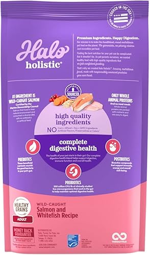 Miniatura 2 de Halo Holistic - Receta de comida seca para gatos, salmón silvestre y pescado blanco, salud digestiva completa, bolsa de comida seca para gatos,