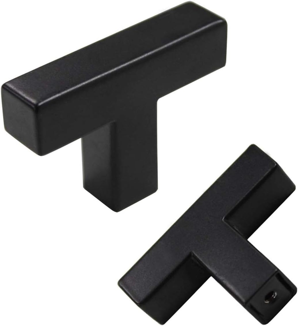 goldenwarm Black Square Bar Cabinet Knob Pull Drawer Handles 2in Long Single Hole Stainless Steel Modern Hardware for Kitchen and Bathroom Cabinets Cupboard