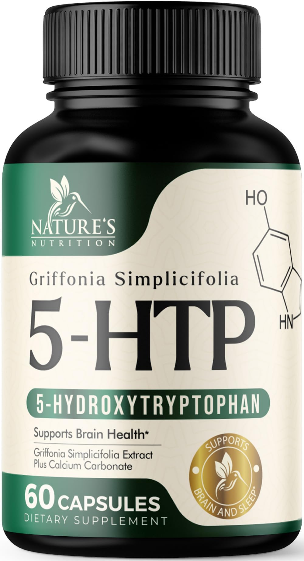 5 Hydroxytryptophan 200mg Capsules - 5 HTP Supplement Plus Calcium for Natural Brain Health & Sleep Support, Extra Strength Griffonia Simplicifolia 5-HTP Formula, 5HTP, USA Bottled - 60 Capsules 60 Count (Pack of 1)