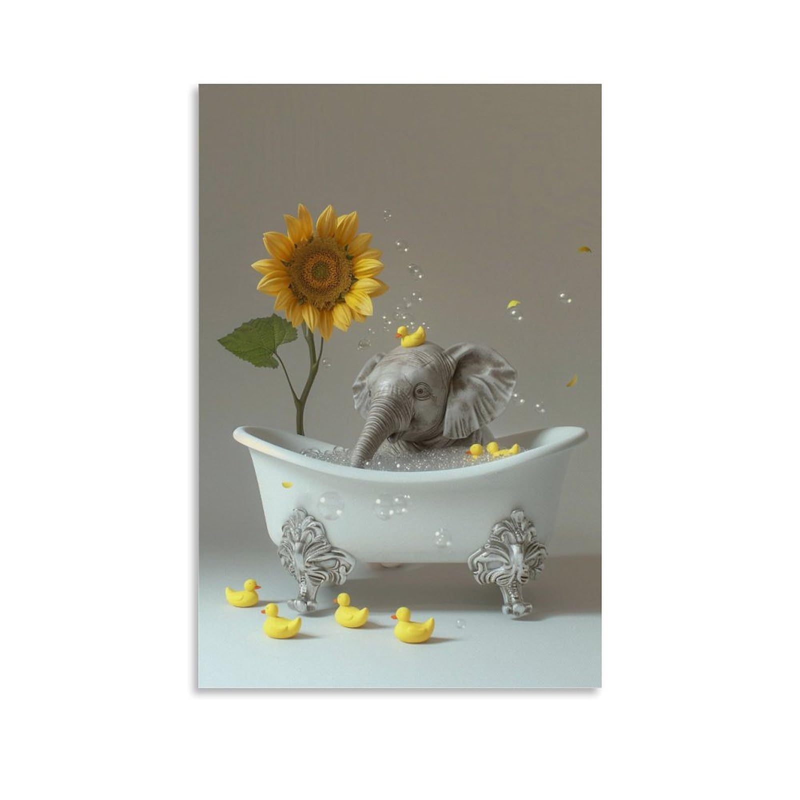 HUERYRYHY Elephant Sunflower Bath 03 Poster Wall Art Canvas Vintage Aesthetic Painting Decor for Rooms 16x24inch Unframe-style