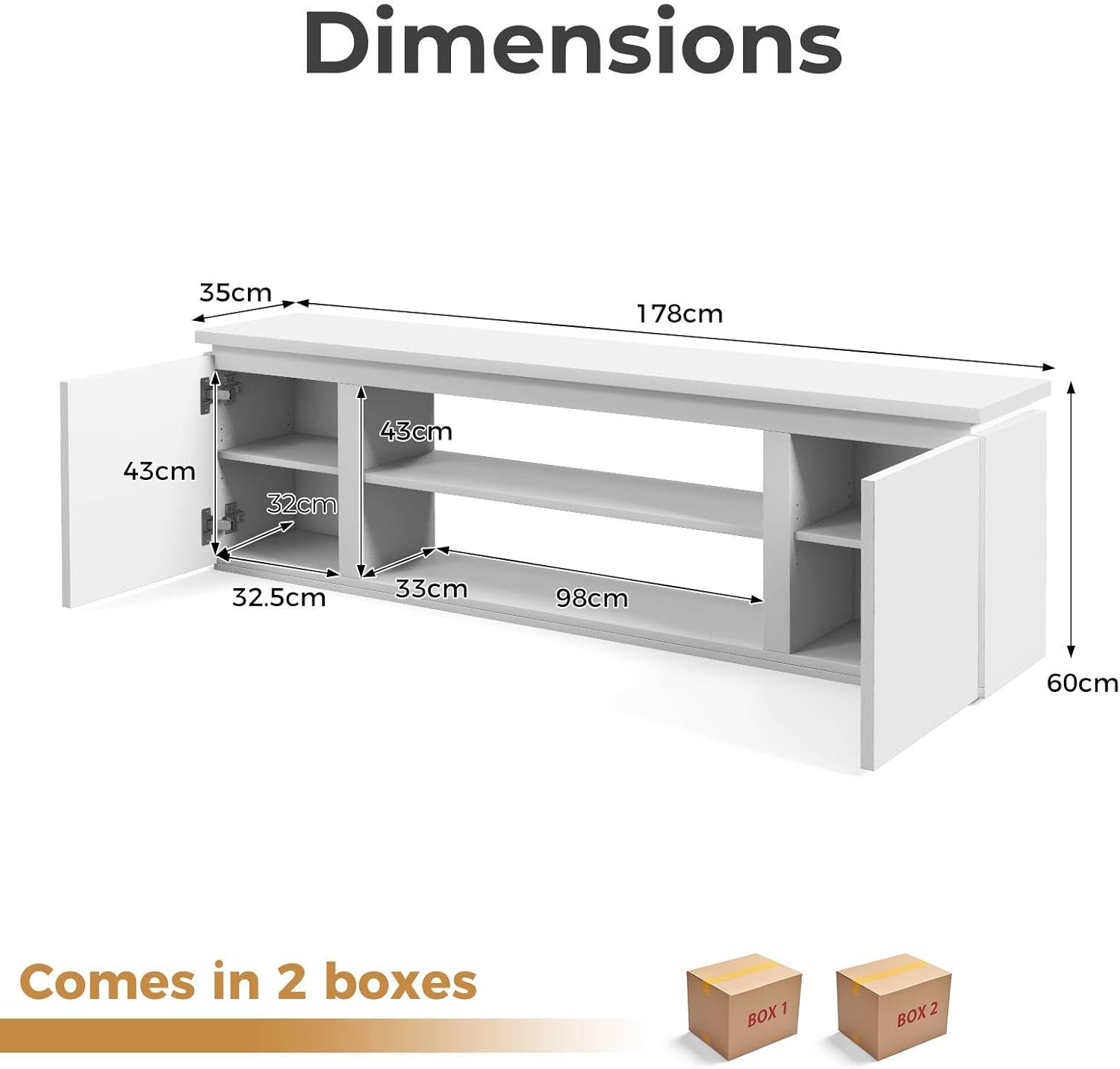 TV Stand Cabinet for TVs up to 80 Inches, Wooden TV Unit Console Table with 2 Doors & Adjustable Shelves, Media Entertainment Center 36" Fireplace Stand for Living Room, Bedroom (White)
