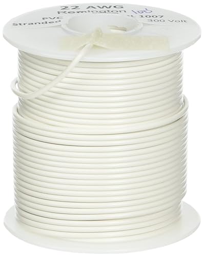 Remington Industries 22UL1007STRWHI UL1007 Cable de conexión trenzado calibre 22 AWG, 300 V, 0.0253 pulgadas de diámetro, 100 pies de longitud,
