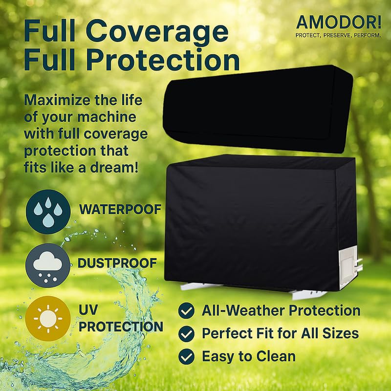 Image of Universal AC Outdoor Cover - Compatible with 1.5 & 2 Ton Split ACs, All-Season Protection (Solid Black)