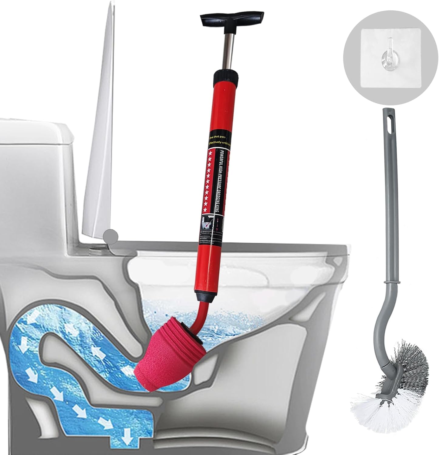 Toilet Plunger, High-Pressure Plungers for Bathroom, Toilet Brush and Plunger Set - Powerful Air Drain Unclogger & Heavy-Duty Clog Remover for Bathroom Drains, and Clogged Pipes