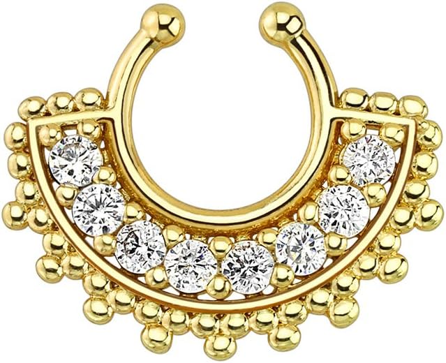 Urban Body Jewelry Large IP Gold with Clear Gem Tribal Fan Fake Septum Ring Hanger