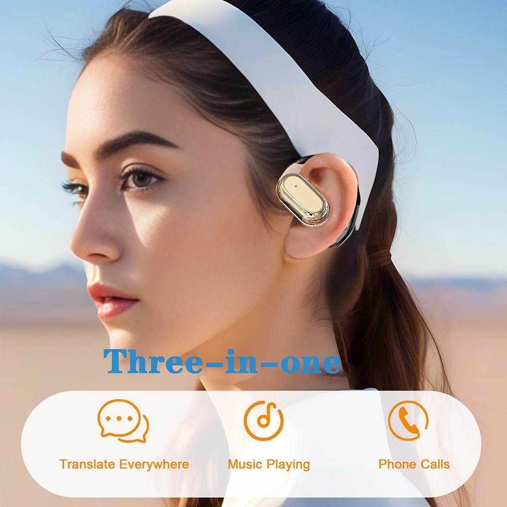 AI OWS Language Translator Earbuds Real Time, Supports 144 Languages, Earphone 3-in-1 Accents，Headphones Language Earbud Translators Bluetooth & APP for Travel, Business, and Learning（Skin）