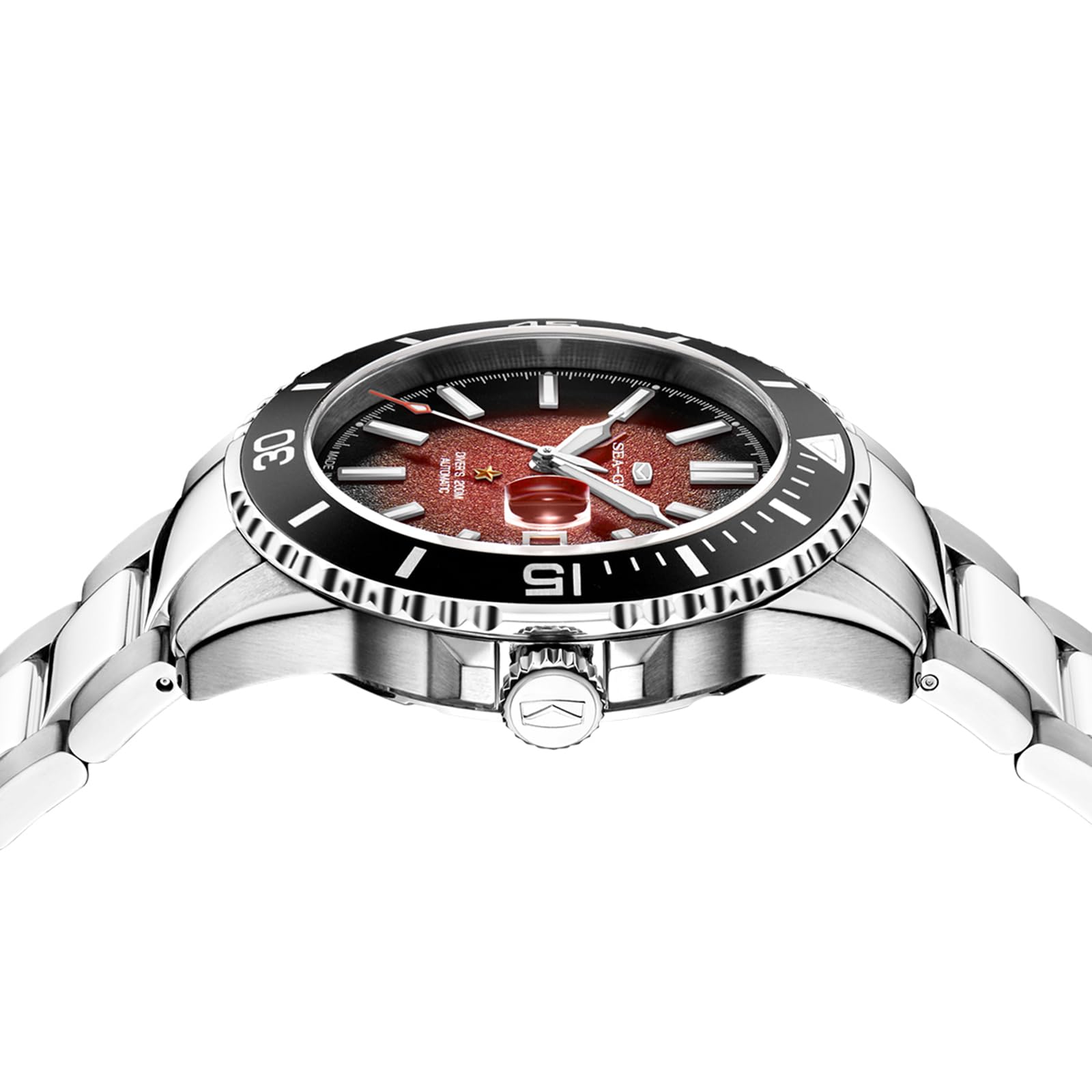 SEA-GULL Seagull 816.523 - Reloj automático para hombre, correa de acero inoxidable, resistente al agua, mecánico, con calendario, luminoso, para negocios, casual, buceo, para hombre