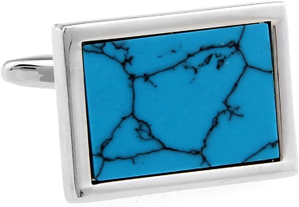 Blue Rectangle Pair Cufflinks in a Presentation Gift Box & Polishing Cloth