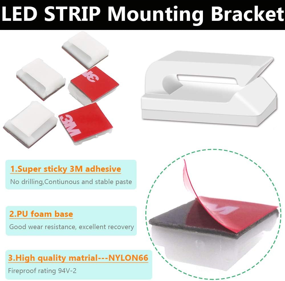 100Pack Mounting Fixing Clips with Screw, and 50Pack Self-Adhesive LED Strip Brackets Holder for 10mm Width LED Strip Light