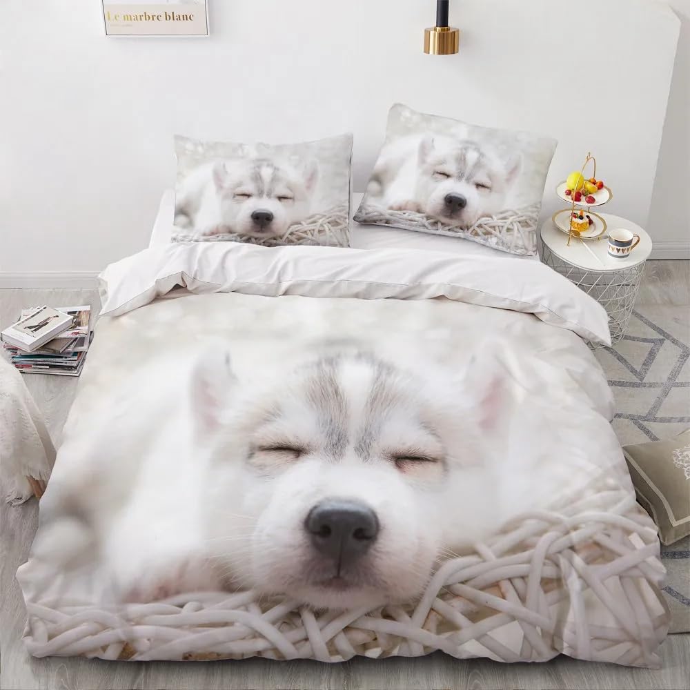 QBIDCSX Super King Size Duvet Cover Aldult Puppy Bedding Set with Zipper Closure Microfiber Soft Breathable Duvet Cover 102.3x86.7 inch + 2 Matching Pillowcases 19x29 inch, for Adults Teenagers