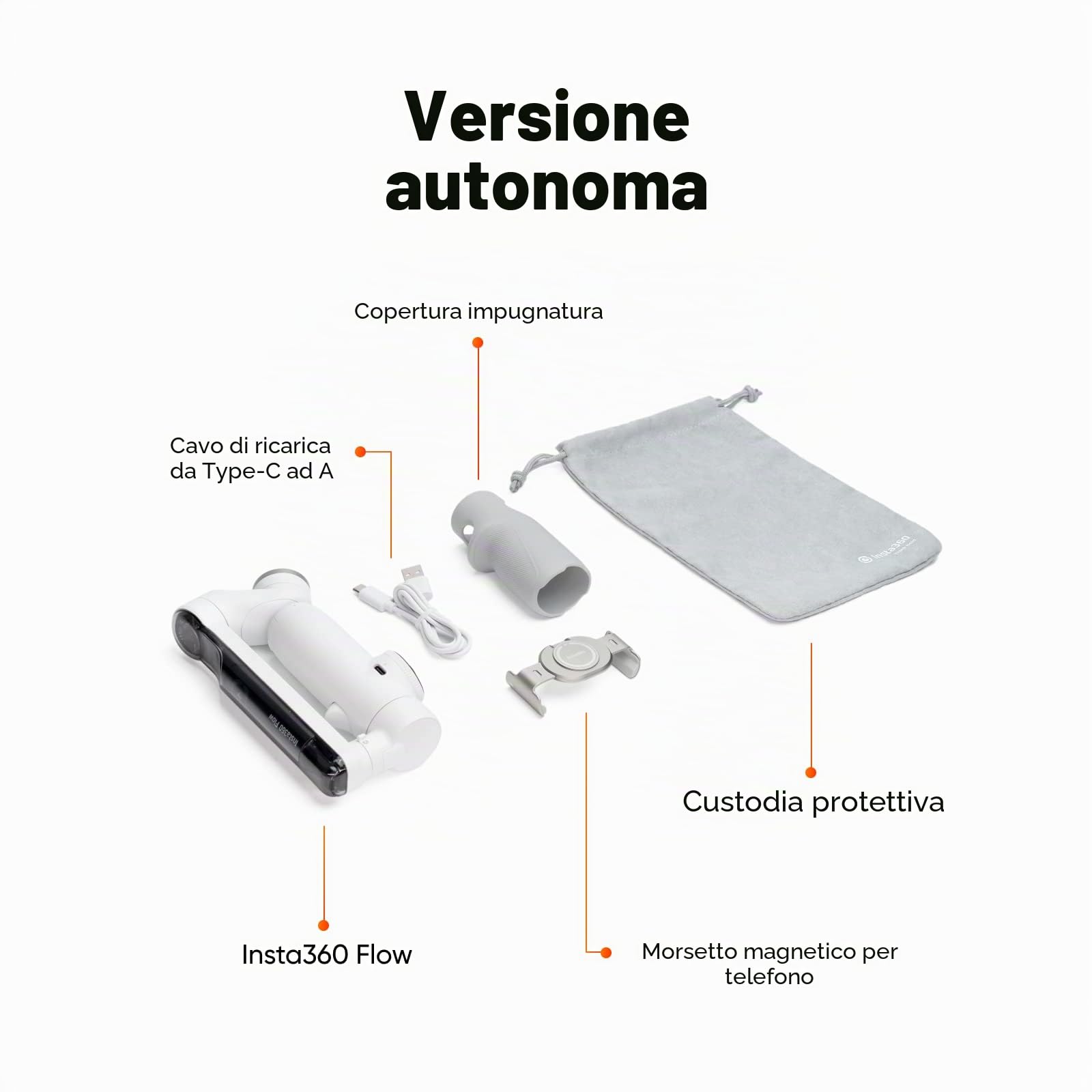 Insta360 Flow - Stabilizzatore per smartphone potenziato dall'IA, dotato di tracciamento, stabilizzazione a 3 assi, selfie stick e treppiede incorporati, portatile e pieghevole, Bianco Artico