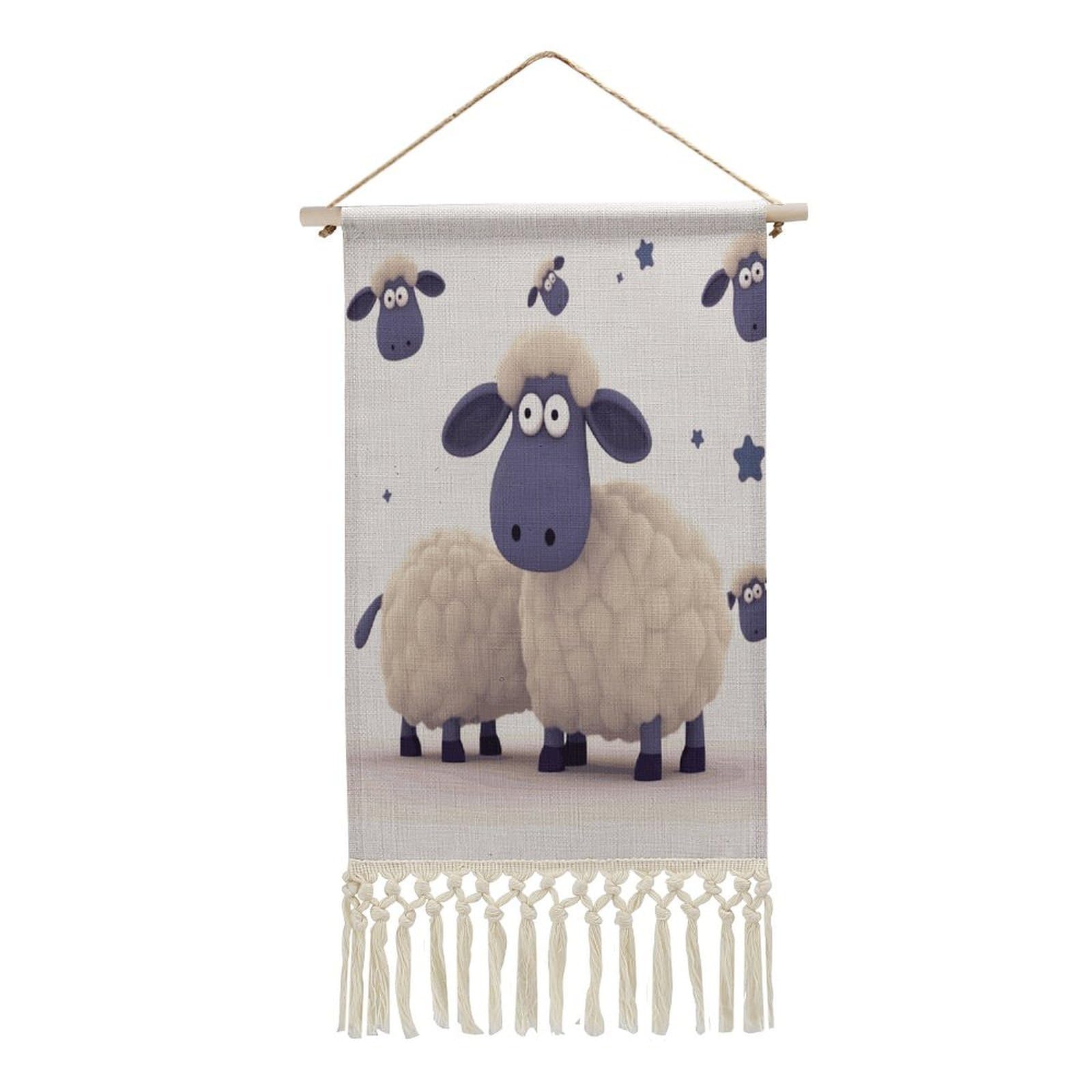 Adfgyerh Style Sheep Tapestry With Tassels Cotton And Linen Hanging Posters, Wall Art For Travel Gift, Wall Tapestry For Office Home Decor Bedroom Living Room Decor