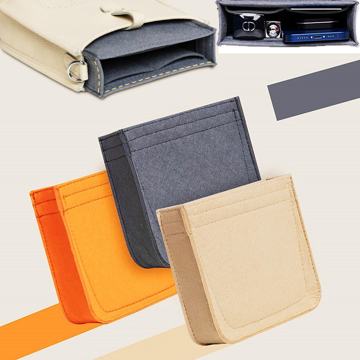 Lckaey Purse Insert Organizer- for Evelyne 29 Bags PM Insert- Premium Felt insert-1003Khaki-M - Image 5