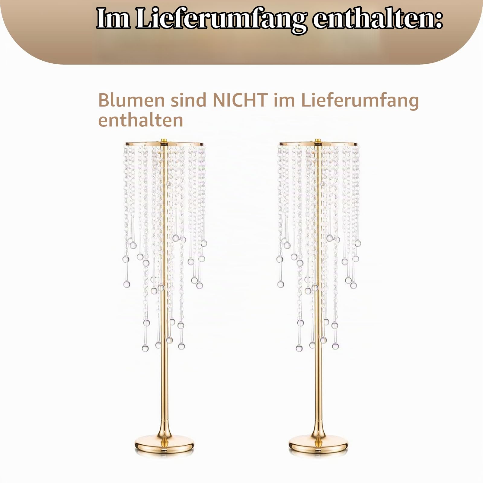 Sziqiqi 75cm Metall Goldene Vasen mit Kristall Kette Hochzeits Tisch – 2 Stück Hoch Vase Blumensäulenständer für Blumenarrangements, Große Blumenvasen für Hochzeitsfeiern Straßenführungen