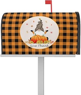 Mailbox Cover Magnetic Autumn Maple Leaf Pumpkin Sunflower Leopard Dwarf Mailbox Covers Standard Size 21x18in,Mailbox Covers Wrap Post Letter Box Cover for Garden Yard Outdoor Retro Orange Plaid