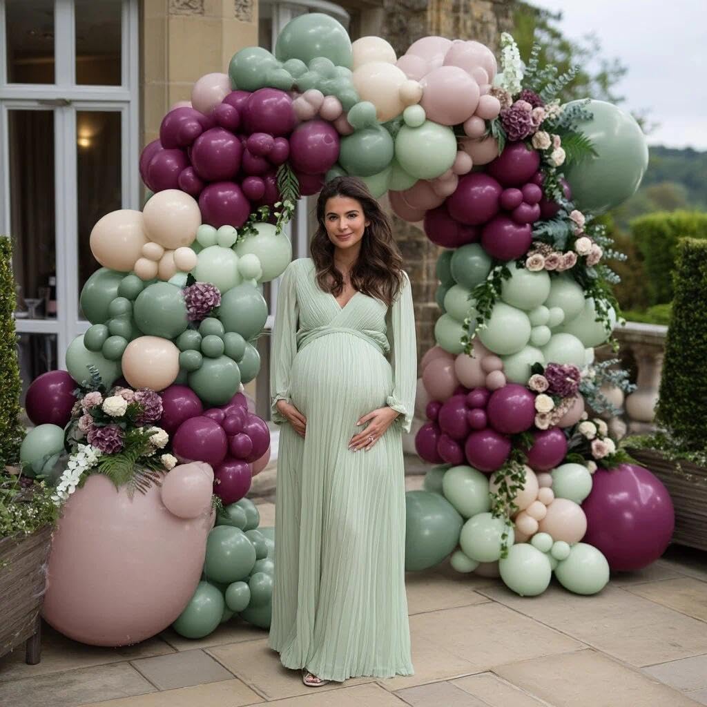 Kit de guirnalda de globos de ciruela verde salvia, arco de globos malva de arena nude de doble relleno para safari, baby shower, cumpleaños, despedida de soltera, decoración de fiesta