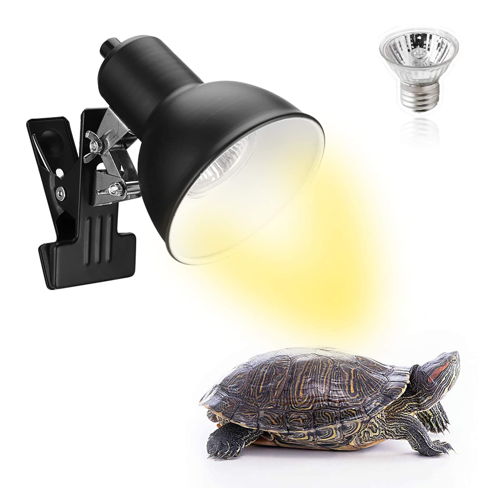 MAKINGTEC 25W Reptile Heat Lamp, Basking Spot Lamp for Aquarium with Holder, UVA UVB Clamp Lamp with 360° Rotatable Clip and Switch for Turtle Lizard and Other Reptiles (with 1 Bulbs)