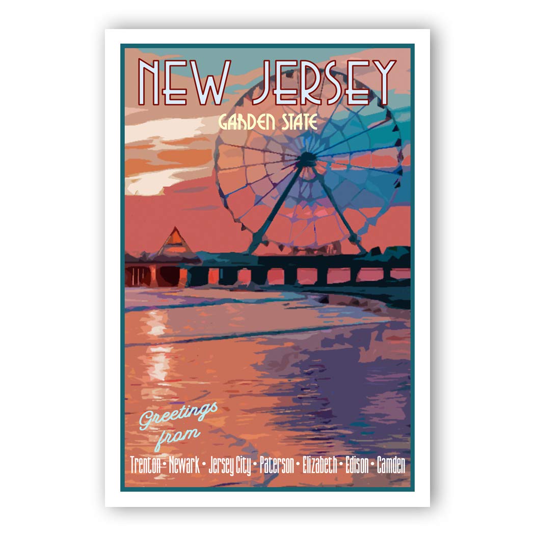 NEW JERSEY TRAVEL POSTER postcard set of 20 identical postcards. NJ state vintage style travel poster post cards. Made in USA.