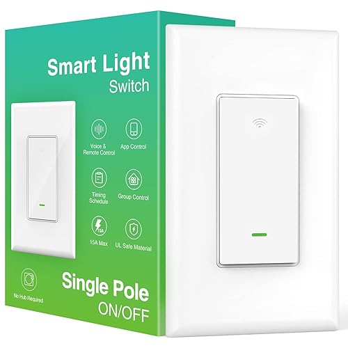 GHome Smart Interruptor interruptor de luz Wi-Fi de 24 GHz funciona con Alexa Google Assistant un solo polo requiere cable neutro certificado UL