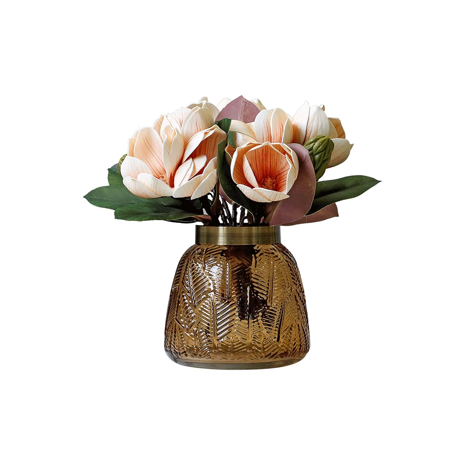 Fleurs artificielles de magnolia en soie avec vase en verre pour decoration