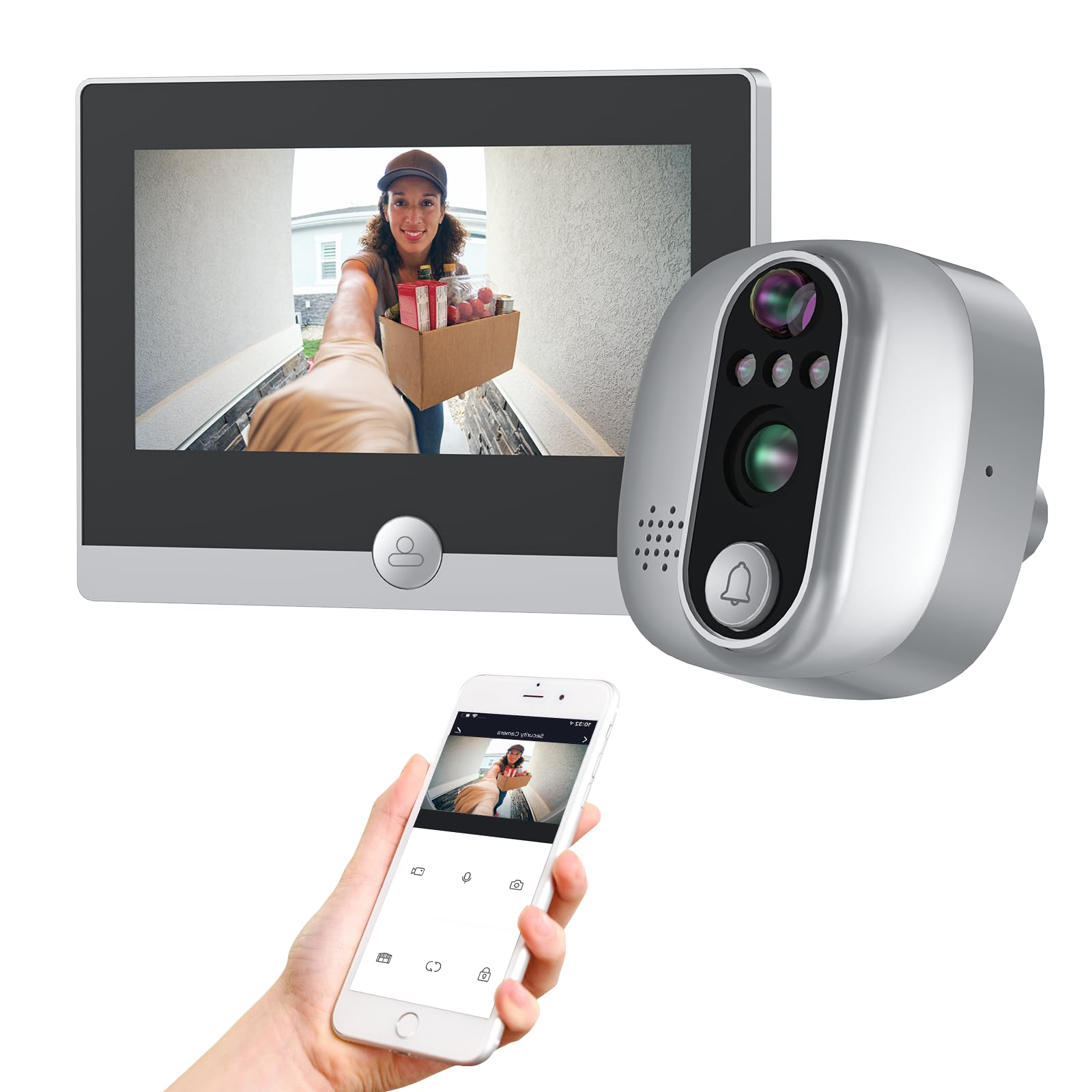 Mirilla Digital Puerta Wifi, JeaTone Mirilla Digital con Pantalla Táctil a Color de 4.3'', 1080P Cámara Mirilla Puerta con Batería Recargable 5000mAh, Visión nocturna, PIR Detección de Movimiento