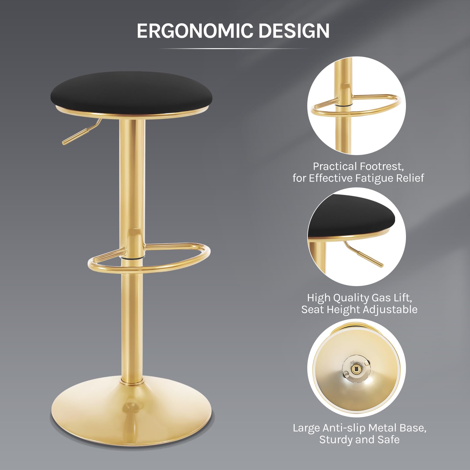 Sgabello Da Bar Girevole Con Schienale - Altezza Regolabile 60-82 Cm, Velluto, Metallo Nero - Foto 14