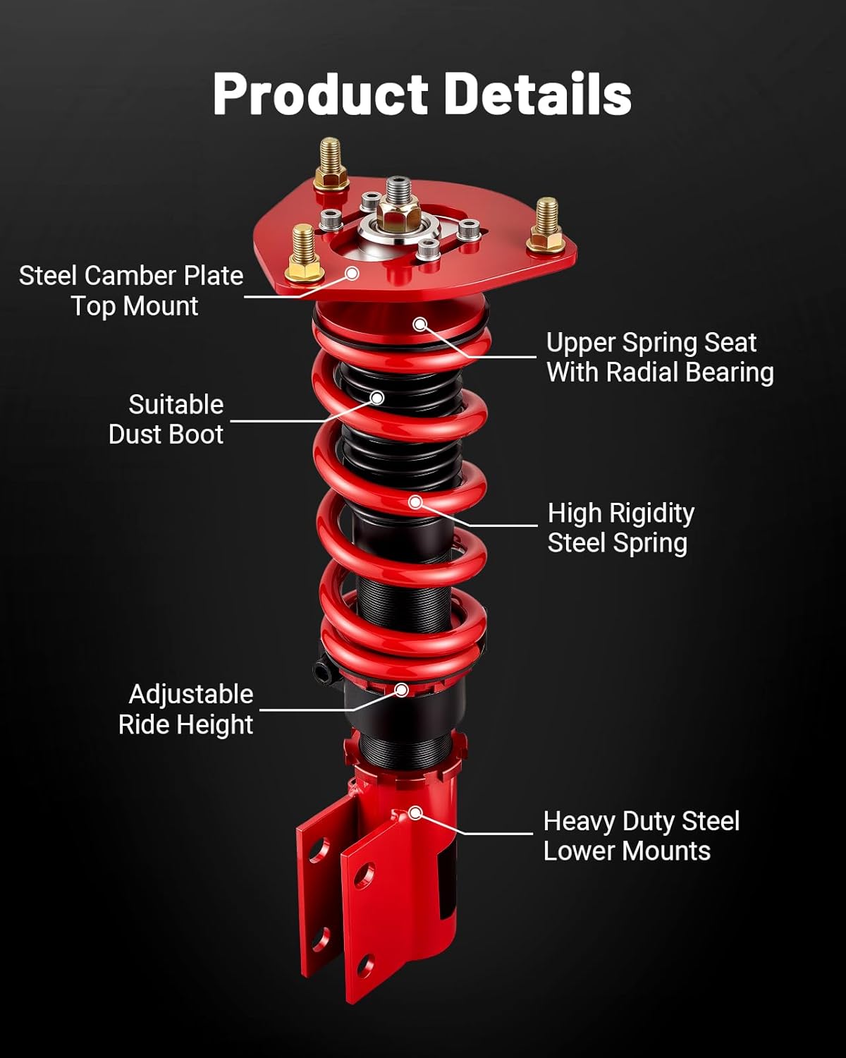 EVIL ENERGY Coilovers Compatible for Hyundai Veloster FS 2012 2013 2014 2015, Height Adjustable Suspension Coilovers Lowering Kit, Red