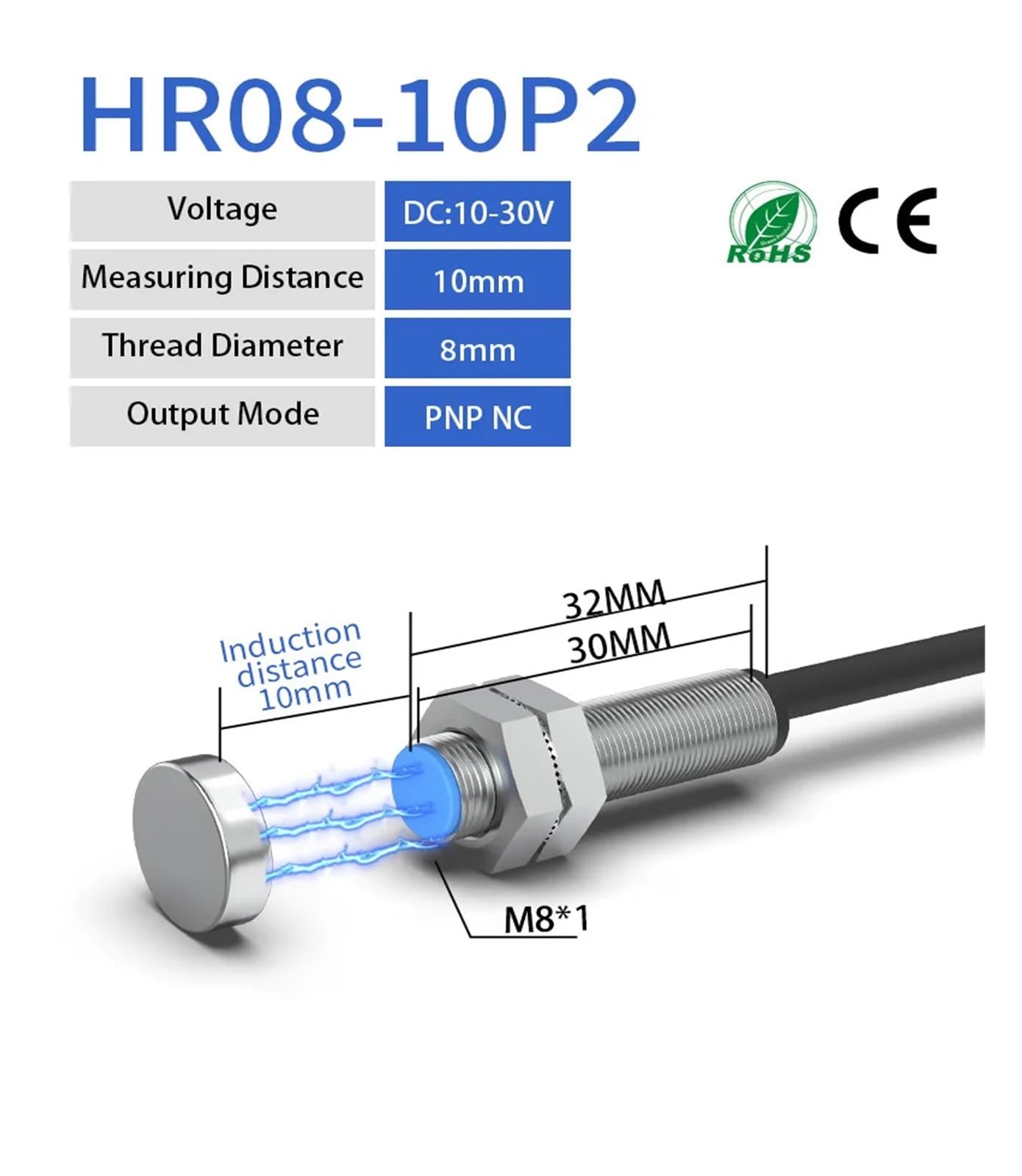 Interruttore sensore di prossimità Magnetico ad Effetto Hall Serie 5001 M8 Distanza rilevamento 10 mm DC10-30 V NPN PNP Polo N o S | Dc 3-wires Pnp Nc