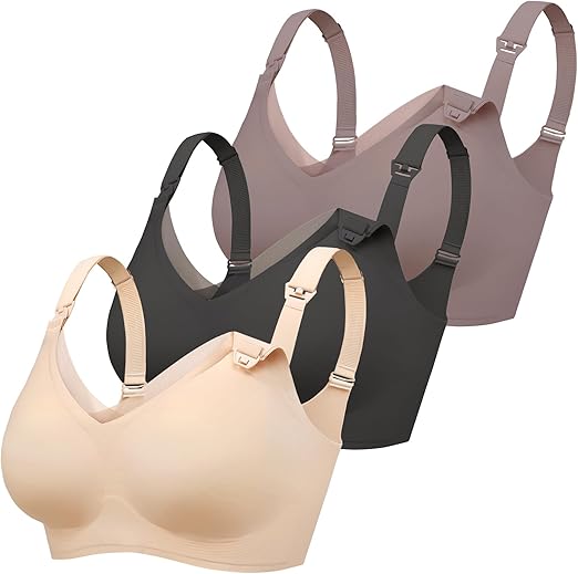 Gailife 3 Pack Nursing Bras for Breastfeeding Seamless V Neck Mesh Maternity Bra Comfort Pregnancy Sleep Bralette