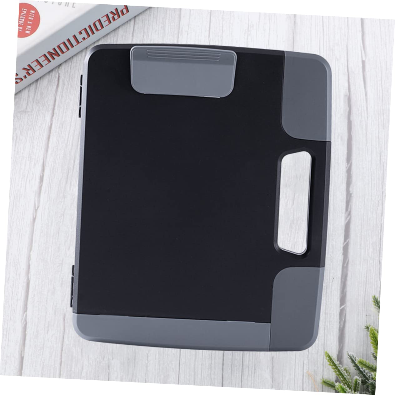 VILLCASE Boîte de Rangement pour Documents Fentes pour Trombones et Stylo en Plastique Noir, Légère, Poignée pour Bureau et Maison