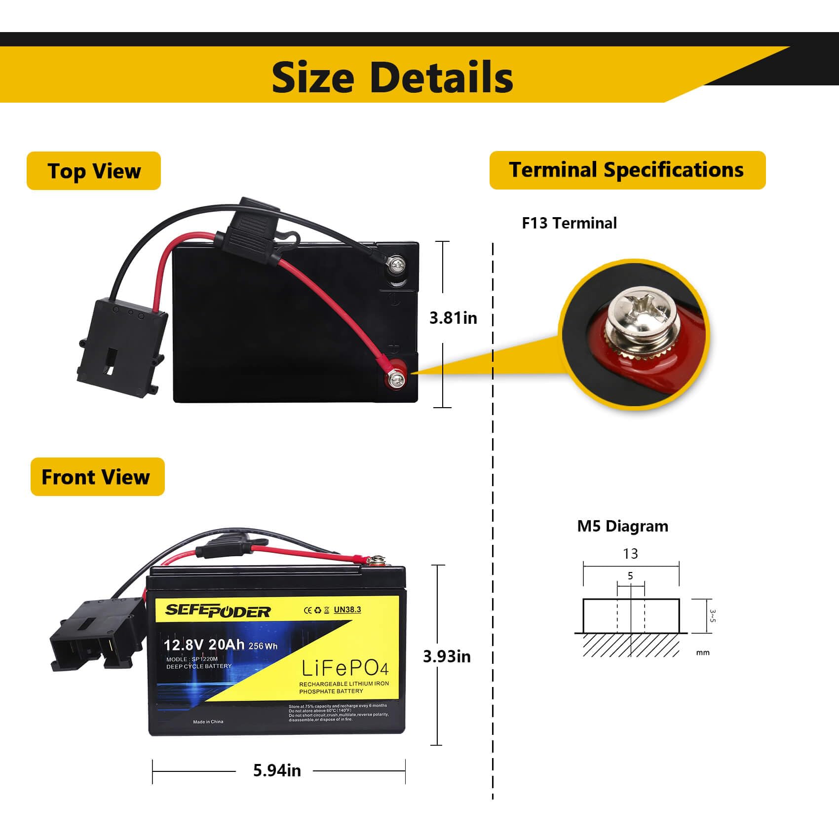 SEFEPODER Replacement Battery Compatible with Fisher Price Power Wheels 12 Volt Battery,12V 20Ah Lifepo4 Lithium Ion Rechargeable Battery for Power Wheels Ride-On Vehicles