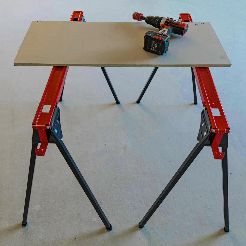 Lot de 2 tréteaux pliables léger - Capacité 760kg - Métal - Tréteaux pour atelier et chantier - Largeur 86cm - Ht 79cm