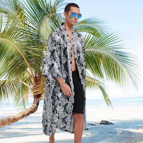 Men's Lightweight Kimono Robe Jacket Printed Japanese Style Bathrobes Casual Open Front Long Cardigan Coat Outwear2