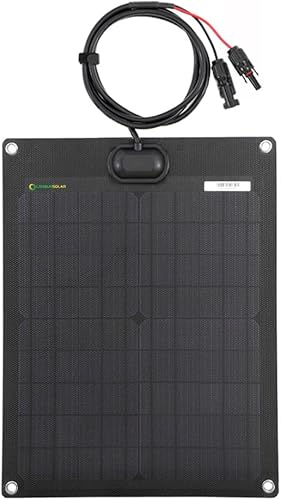Lensunsolar Panel solar flexible ETFE negro de 20 W 12 V, 18.5 x 12 pulgadas, ultra delgado, ultra ligero, células solares PERC mono de alta