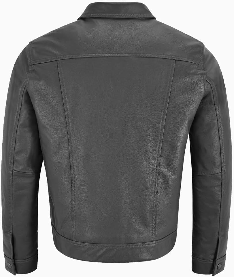 Men’s Shirt Style Vintage Trucker Classic Lambskin Casual Leather Jacket3