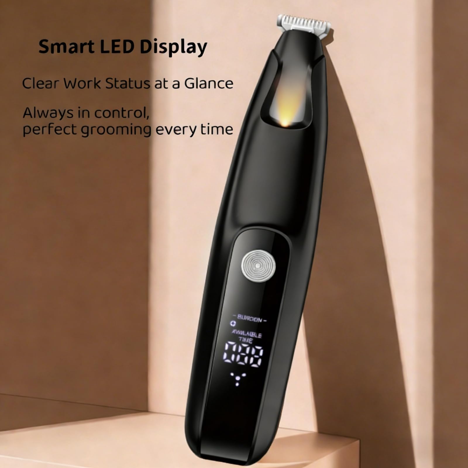 Rasoio per zampe di cane a bassissimo rumore, lama larga 18 mm con luce LED, ricaricabile tramite USB, con display a LED, per cani e gatti, nero