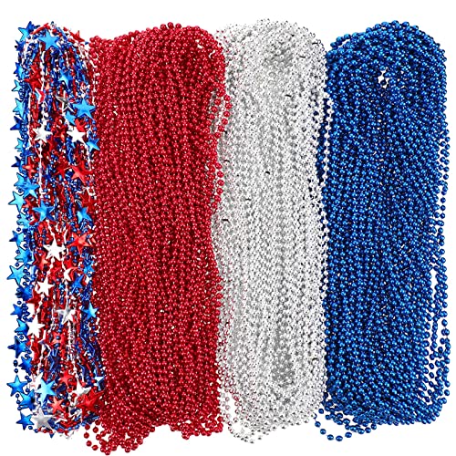 Colliers de perles du 4 juillet rouge bleu argenté pour fête patriotique