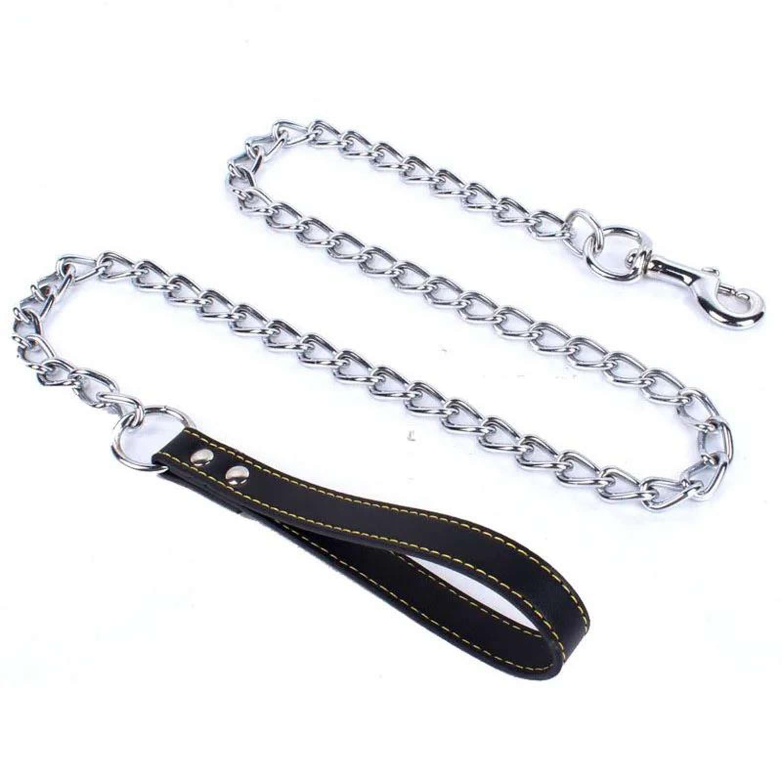 Correa de Cadena Gigante para Perros antimordeduras de Alta Resistencia de 120 cm con Mango de Cuero Correa para Perros Duradera