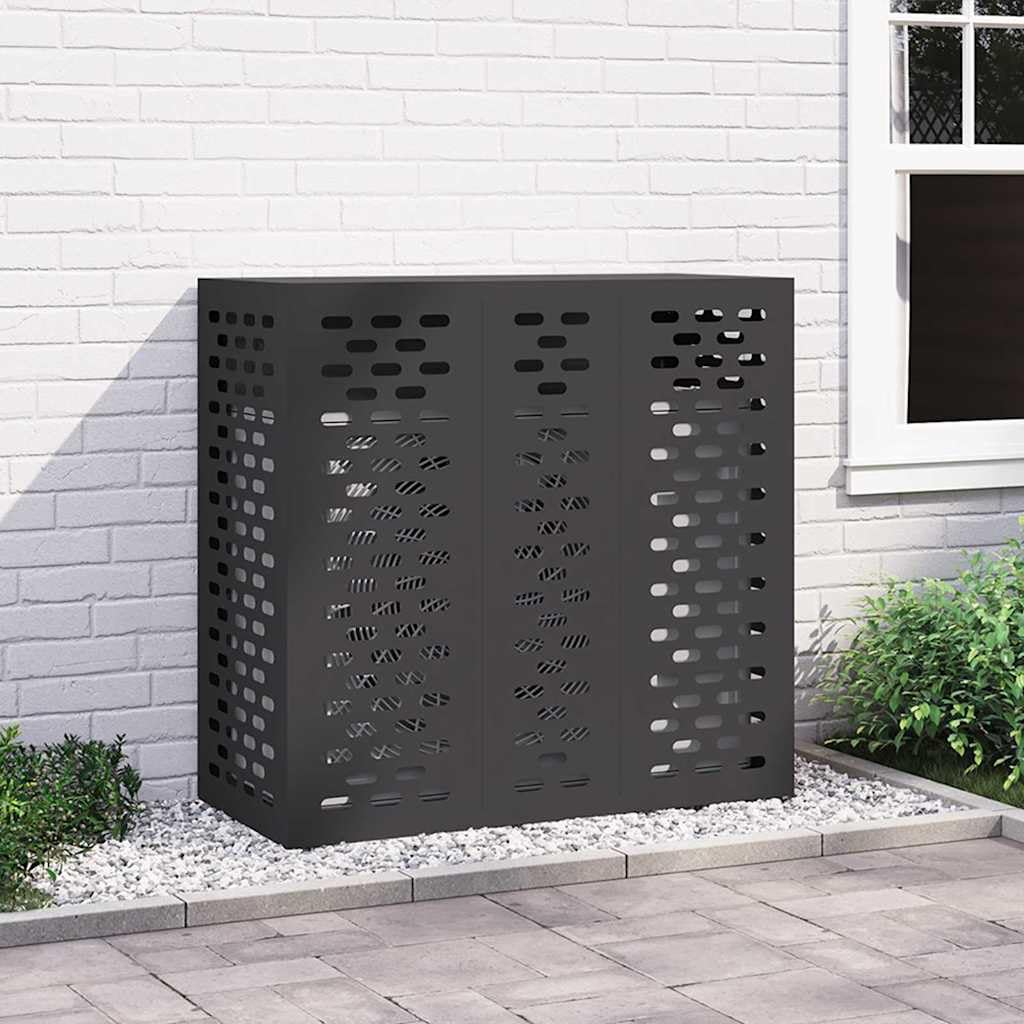 vidaXL Klimaanlagenabdeckung Schwarz 110 x 50 x 105 cm Stahl, Luftfilter für Klimaanlage, Garten-Geräteabdeckung, wetterfest, schützender Winterbezug, rechteckig