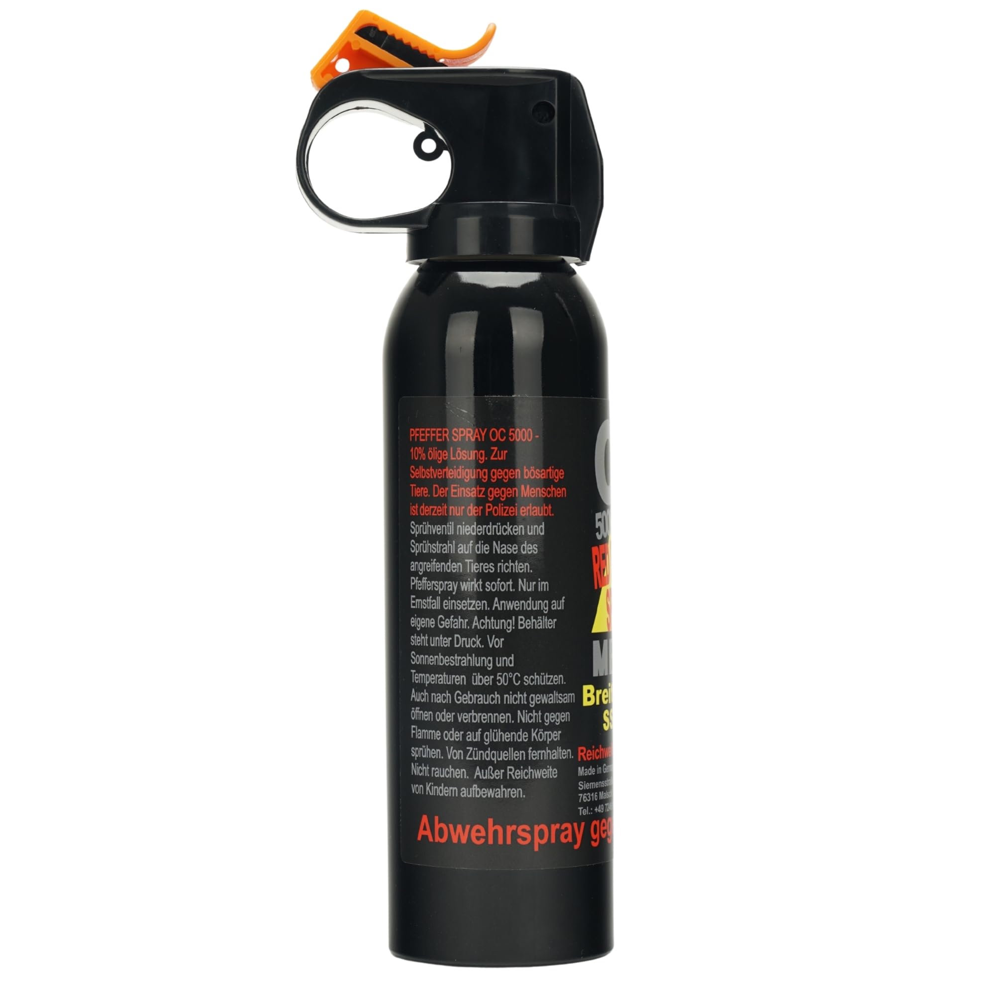 Pfefferspray OC 5000 Breitstrahl mit Fingergriff 150ml 200ml zur Tierabwehr 1 Mio. Scoville