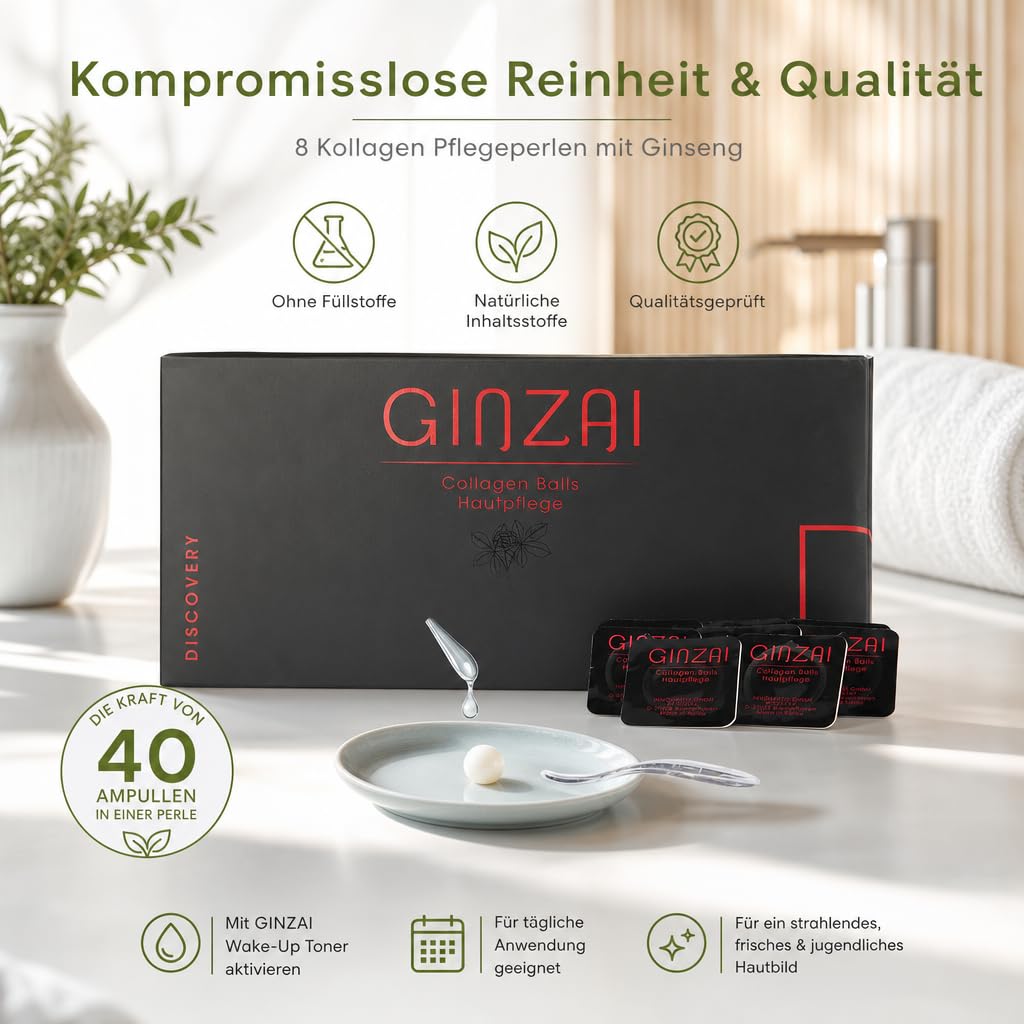 Collagen Balls - 8 Kollagen Pflegeperlen mit Ginseng, Hyaluronsäure für Anti-Aging & Gesichtspflege, Feuchtigkeitsspendend, Koreanische Kosmetik