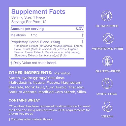 Miniatura 5 de NeuroGum Sleep & Recharge Melts - Melatonina de 1 mg y 5 mg (144 piezas) - Mentas sin azúcar de disolución rápida con manzanilla y bálsamo de limón