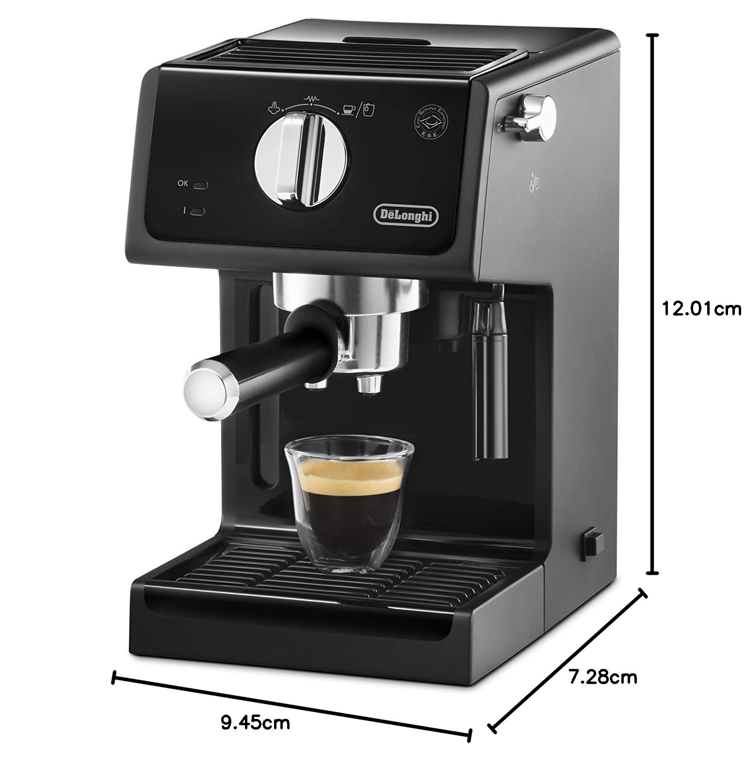 De'Longhi ECP 31.21 – Espresso Siebträgermaschine, Espressomaschine mit AluminiumFinish, inkl. manueller Milchschaumdüse, mit Heißwasserfunktion, für ESE Pads geeignet, 1,1 l Wassertank, schwarz