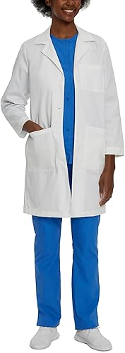Landau Abrigo de laboratorio de longitud completa con 5 bolsillos y 4 botones para mujer 3153